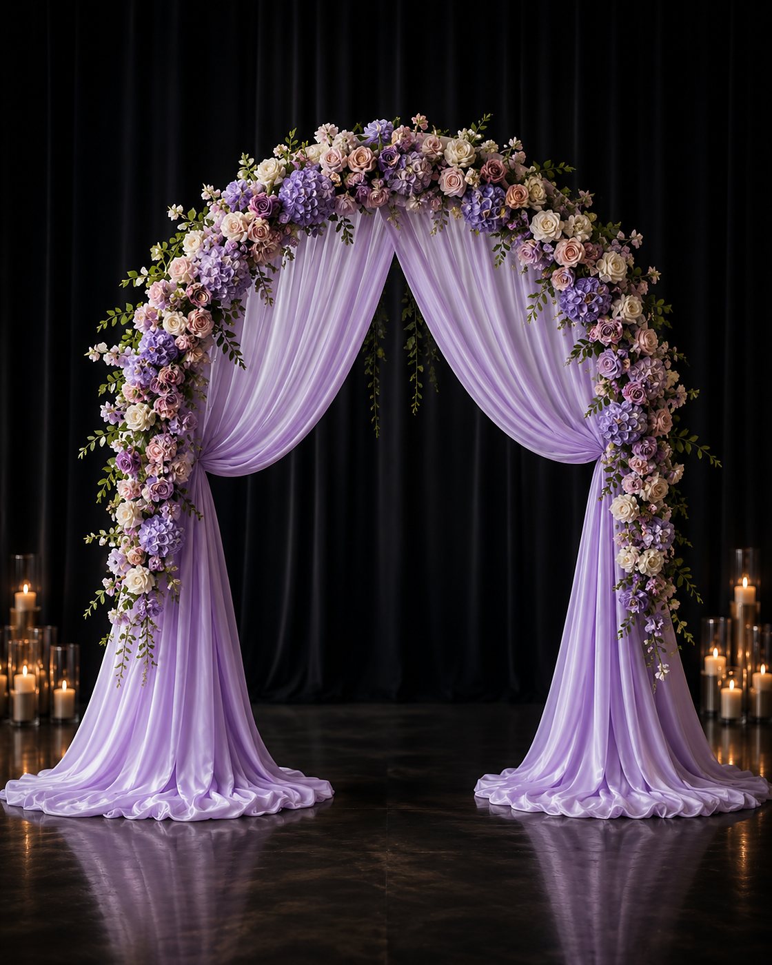 Arco con drapeado lavanda